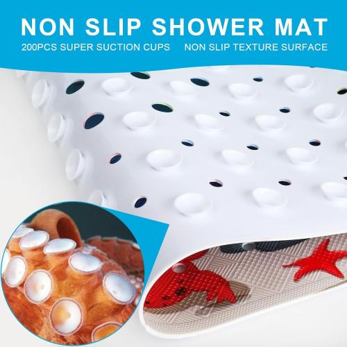 XIYUNTE Baby Bath Mat for Tub Non Slip Kids Bath Mat - 40''x16'' Extra Long Cartoon Bathtub Mat Non Slip Kids Shower Mat Eco-Friendly Toddler Bath Mats with Suction Cups, Machine Washable, Sea Turtle