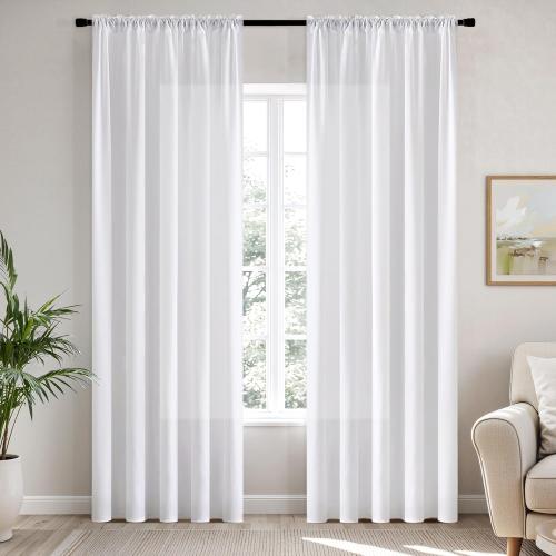 MIULEE White Privacy Sheer Curtains 2 Panels 42W x 84L