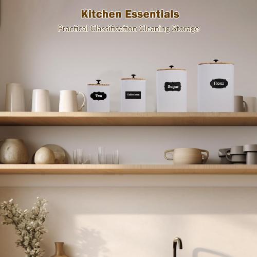 DD DEFINED DECO Kitchen Canisters for Countertop Set of 4,Textured Iron Kitchen Canisters with Airtight Lid &Labels,Marker Pen,White Iron Canister Set for Storage Containers for Coffee, Tea and Sugar