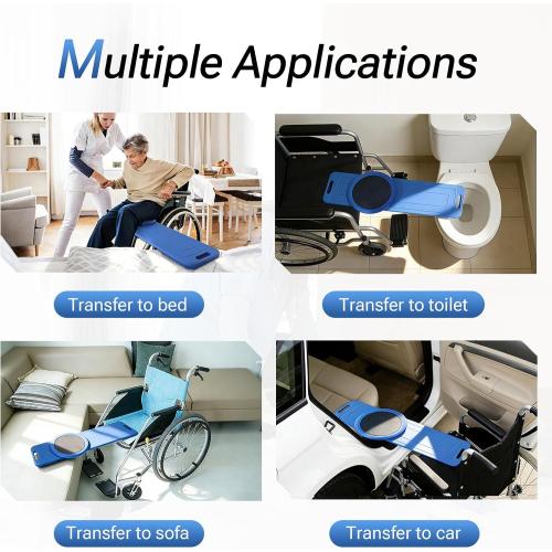 LOSCHEN Slide Transfer Board with Turntable, Slide Assist Device for Transferring or Seniors from Wheelchair to Bed, Toilet, Tub, Car - Slide Board with Turntable（Blue 35inch）