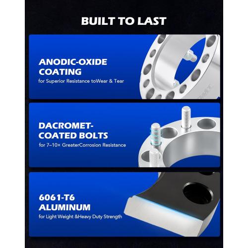 Orion Motor Tech 8x6.5 Wheel Spacers, 2 Inch Wheel Adapters with Studs Compatible with 1994-2011 Dodge Ram 2500 3500 1988-1998 Ford F250 F350, 8x165.1 Wheel Spacer Kit with 130 mm Hub Bore, Set of 4