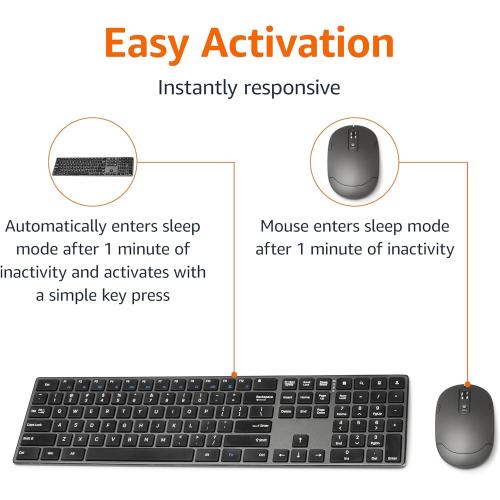 Amazon Basics Ultra Premium Wireless Keyboard and Mouse Combo - Rechargeable, Ultra Slim Design, Quiet, Full Size, Number Pad, Unifying Receiver, Black