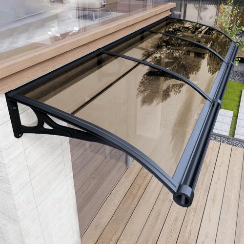 Awning for Door Entrance, Window Awnings Exterior with Aluminum Bracket Polycarbonate Board, Patio Balcony Porch, UV Rain Snow Protection Brown 60x130cm/24x51in
