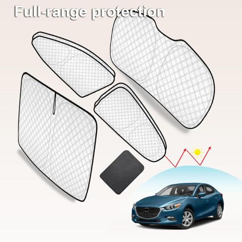 KMF  Thicken Sun Shades for Mazda 3 Hatchback (Not Sedan) 2014-2018 Accessories, Full Windshield Sunshade Car Window Covers for Side Rear, UV Block and Blackout Privacy for Camping