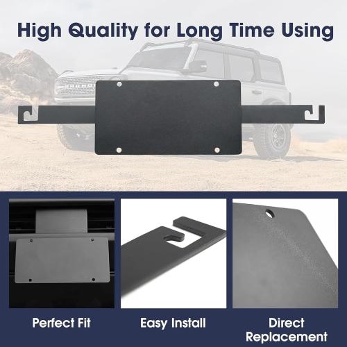 Front License Plate Relocation Bracket for 2021-2024  Ford Bronco with Factory Capable Bumper, No-Drill Mounting Kit, Relocates Plate Away from Fog Lights & Sensors (Compatible with 2/4 Door)