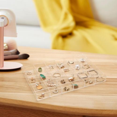 Large Clear Jewelry Organizer Display Tray, Storage Case for Rings, Earrings, Necklaces, Acrylic Drawer Organizer Trays (24 Grids)