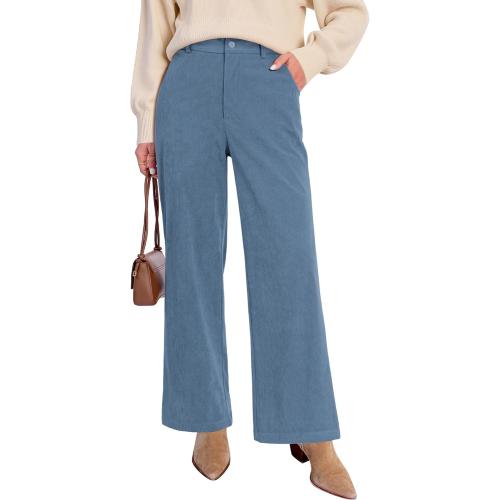 Size L.... Corduroy Wide Leg Pants Woman High Waisted Fall Business Casual Elastic Waist Loose Trendy Trousers with Pockets