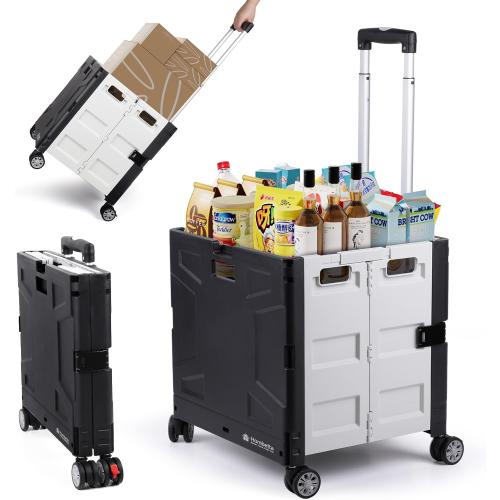 Folding Utility Cart with Lid, 60L Collapsible Rolling Crate, 165LBS Heavy Duty Foldable Shopping Cart, Portable Rolling Utility Crate with Wheels for Groceries, Tools, Office, Teachers, Storage,Black