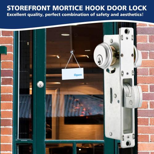 Storefront Mortice Hook Door Lock, Commercial Door Locks Mortise Cylinder, Storefront Door Mortise Lock Hook Deadbolt(1-1/8 Backset)