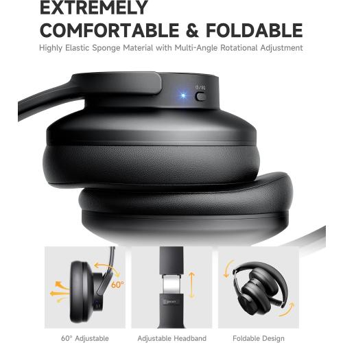 Picun B8 Bluetooth Headphones, 120 Hours Playtime, 3 EQ Modes, Deep Bass, Over Ear, Black