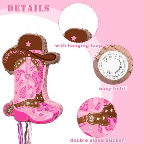 Seematn Cowgirls Pinata Birthday Party Decors Western Cowboy party Favors with Blindfold Stick and Confetti for Photo Prop Candy Holder and Party Supplies