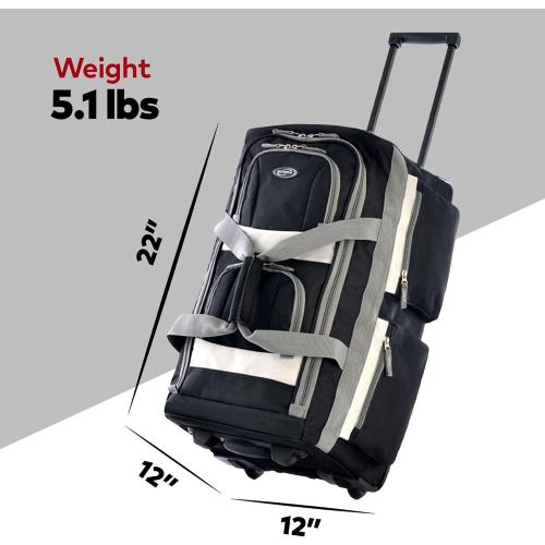 Black 22Inch Olympia U.S.A. 22 inch Carry On 8 Pockets Wheeled Rolling Duffel Bag Water Resistant Luggage Lightweight Travel Suitcase with Retractable Handle