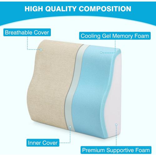 TANYOO Back Support Pillow for Recliner Dual Layer Lumbar Support Pillow with Gel Memory Foam Ergonomic Orthopedic Lumbar Cushions for Elderly Lower Back Pain Relief Washable Cover Khaki