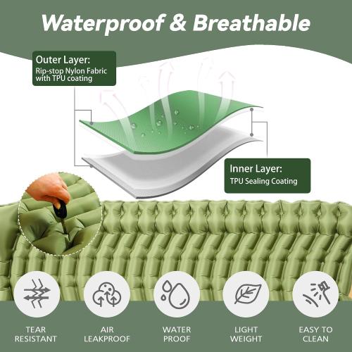 Double Camping Sleeping pad with Pillow & Built-in Foot Pump | Ultralight Camping Mattress，Compact Inflatable 2-Person Portable Mat for Backpacking, Hiking, Car Traveling, Beach, Tent