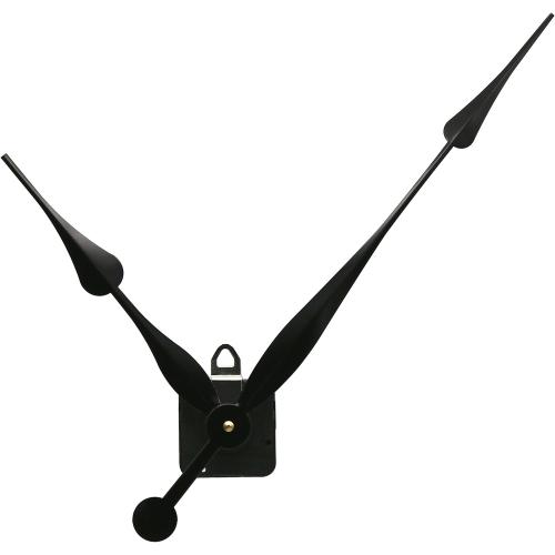 Black 12in Youngtown 12888 High Torque Long Shaft Clock Movement Mechanism with 12 Inch Long Spade Hands Total Shaft Length 1-3/32 inches