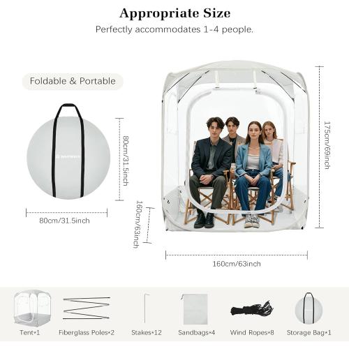 Raynesys Sports Pods Fits 3-4 Persons, Instant Pop Up Bubble Tent, Sport Tents with Spacious Interior, Good Visibility for Outside Sports Events, Fishing