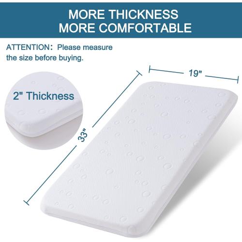 Baby Bassinet Mattress Pad, 33 x 19 x 2 Dual Sided Gel Memory Foam Mattress with Breathable Removable Soft Cover Fit for ANGELBLISS 3 in 1/BabyBond/Cowiewie/Jimglo Baby Bassinet