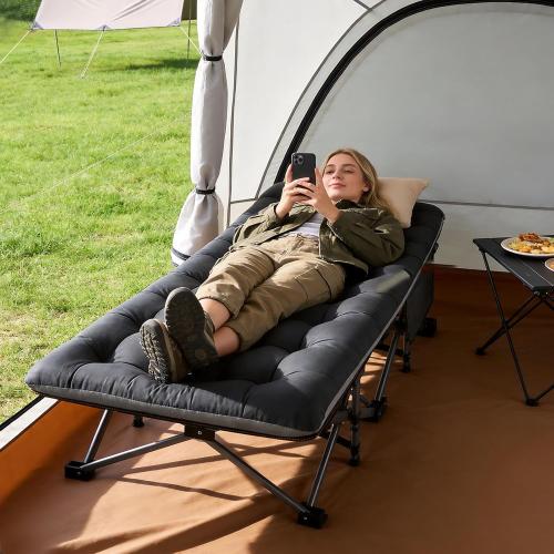Camping Cot for Adult Large Extra Wide, Heavy-Duty 1200D Oxford Cot for Sleeping, Portable Folding Camp Bed with Mat & Carry Bag