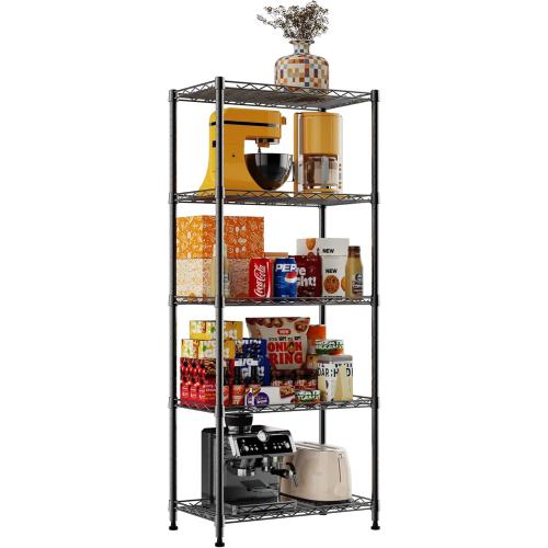 REGILLER 5-Wire Shelving Metal Storage Rack Adjustable Shelves,Standing Storage Shelf Units for Laundry Bathroom Kitchen Pantry Closet(Black,11.8 D x 21.2 W x 53.5 H)