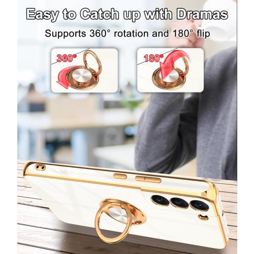 Tnarru Designed for Samsung Galaxy S22 Plus Case with Ring Stand, Support Magnetic Car Mount Rotating Finger Holder Soft TPU Cover Plating Edge Protective Slim Phone Case for Samsung S22  Plus White