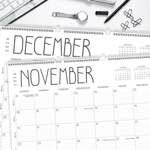 Guasslee Large Wall Calendar 2026, 12 Monthly Calendar from 2026 January-December 2026 Jumbo 22x17 Hanging Desk/Wall Planner with Spiral Bound for School Home Office Organizing