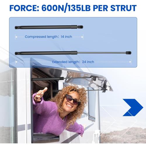 C1613678 24 Gas Strut Shock,135Lbs/601N Lift Support,24 inch Gas Spring Shocks Prop Lift for Tonneau Cover Truck Pickup Bed RV Door Replacement Sturt C1619770, 2-Piece Set