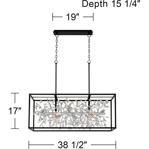 Possini Euro Design Carrine Silver Metal Rectangle Linear Pendant Chandelier 38 1/2 Wide Modern Clear Crystal Flower Vine 8-Light Fixture for Kitchen Island Dining Room House High Ceilings