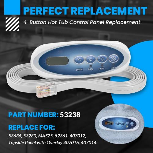 53238 Topside Control Panel Replace for Balboa 53238 Topside Control Panel VL200, 4-Button Hot Tub Control Panel Replacement, fit for Mini Oval Heat Jacket (7ft. Cord)
