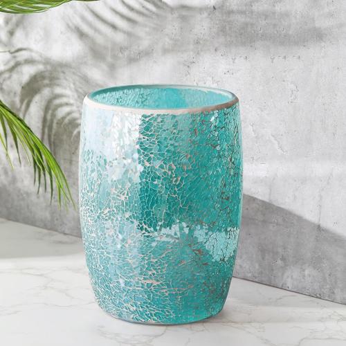 Modern Bathroom Trash Can Mosaic Glass 5L | 7 x 10 | Decorative Small Garbage Can | Luxury Waste Basket for Restroom, Office, Bedroom & Kitchen | Shiny Turquoise Green Bathroom Accessories