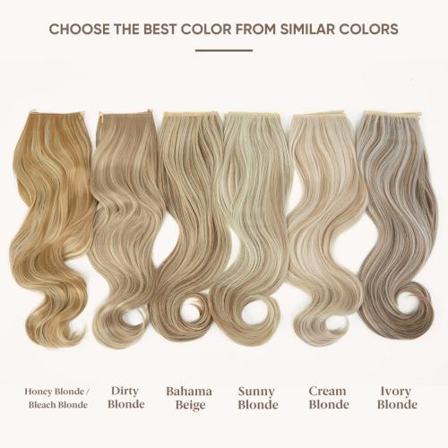 SARLA Invisible Wire Hair Extensions with 3 Clips Short Synthetic Wavy Curly Hairpiece Adjustable Transparent Headband for Women 14 Inch Honey Blonde/Bleach Blonde Highlights