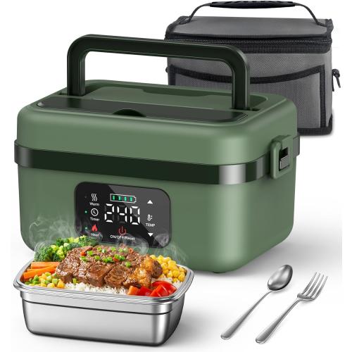 ODSD Cordless Electric Lunch Box for Adults, 16000mAh Rechargeable Self-Heating Lunch Box Food Warmer with Timer & Adjustable Heating, 34oz/1L Container with Insulated Bag for Office Car Outdoor