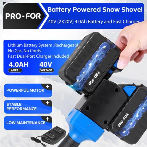 40V Cordless Snow Shovel with 2×4.0Ah Batteries & Fast Charger, Electric Snow Blower with 13.5 Width, 6.5 Depth, 26.5FT Throw Distance, Battery Powered Snow Removal Tool for Driveway