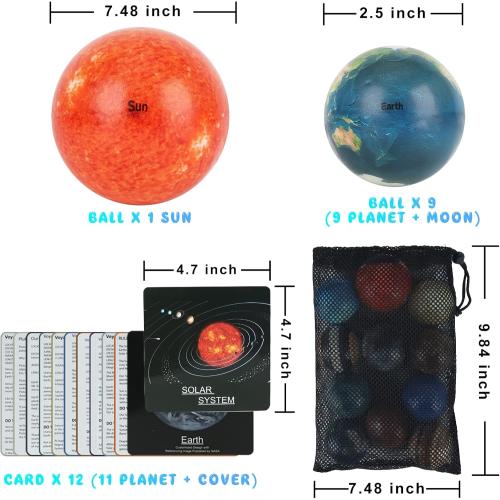 Missing  Mesh bag and Flash Cards Solar System Stress Ball for Kids and Adult 11 Piece, Anti Stress Solar Planets Balls (Planet Balls)