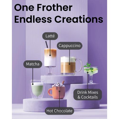Milk Frother Wand & Electric Stirrer with Stand - Turbo Coffee & Milk Frother Handheld - Hand Held Coffee Mixer Wand & Cold Foam Maker for Frothy Cappuccinos, Lattes & Drink Mixes at Home (Black)