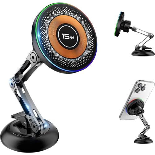 for 15W Magsafe Car Mount Charger, Magnetic Wireless Car Mount Charger with Vacuum 360°Adjustable Metal Head [120 LBS Strongest Suction], Cell Phone Holder for Your Car for iPhone 12–17 Series
