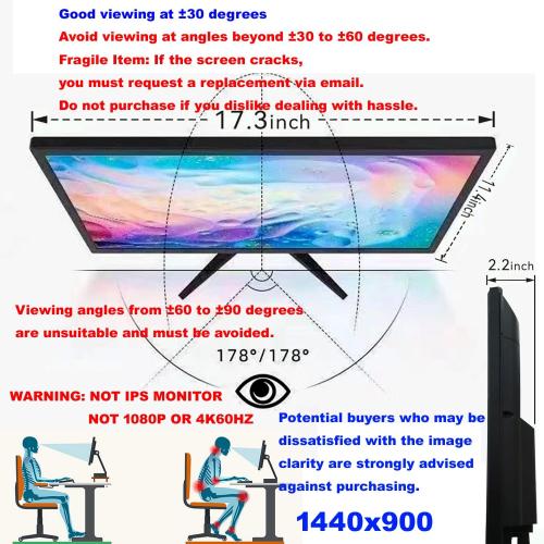 19-inch Full HD 75Hz Small Thin Monitor for laptops, Computers and desktops, HD  1440 x 900p, Anti-Glare, LED Display, VGA/HDMI Connection