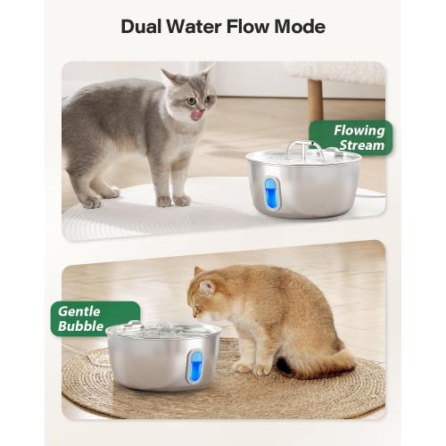 Cat Water Fountain Stainless Steel - 3.2L/108oz Pet Water Fountain for Cats Indoor - Automatic Pet Watering Dispenser (1 Filter)