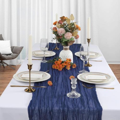 6 Pack Size 35x120 Color Blue Navy Blue Cheesecloth Table Runner 10Ft Gauze Cheese Cloth Table Runner 35x120 Inch Boho Sheer Rustic Fabric for 4th of July Party Decor Baby Shower Wedding Centerpiece Home Table Decorations
