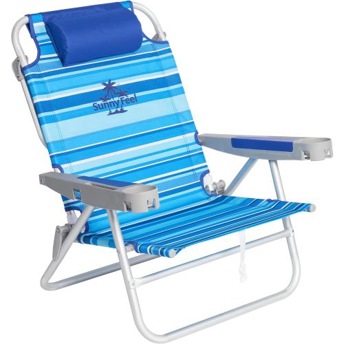 SUNNYFEEL Extra Wide 28 Low Beach Chair 5 Position Lay Flat, XL Oversized Portable Folding Camping Chairs with Cup Holder for Outdoor/Trip, Lightweight Foldable Backpack Beach Chair for Adults