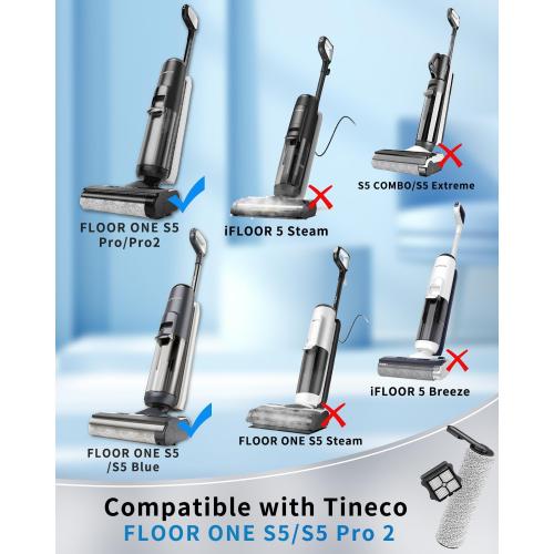 (6pcs) Replacement Brush Rollers & HEPA Filters For Tineco Floor ONE S5/Floor One S5 Pro 2 Wet Dry Vacuum Cleaner, Replacement Parts Accessories Kit Inclue 3 Vacuum Filter, 2 Brush Rollers