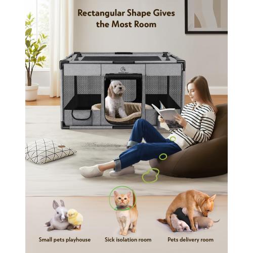 Dog Playpen,Fabric Fence, Portable Soft Cat Kennel Crate,Breathable Exercise Puppy Pen,PVC Pipe Frame,Indoor Outdoor Cage for Small Animals Under 25 Ibs with Carrying Case(Grey M)