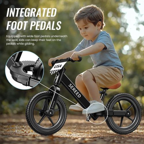 Black SEREED Toddler Balance Bike 2 Year Old, No Pedal Kids Bicycle Toys for 2-5 Years Old, Tool-Free Adjustment, Customize Plate with Stickers, Gift for 2-3 Boys Girls (Black)