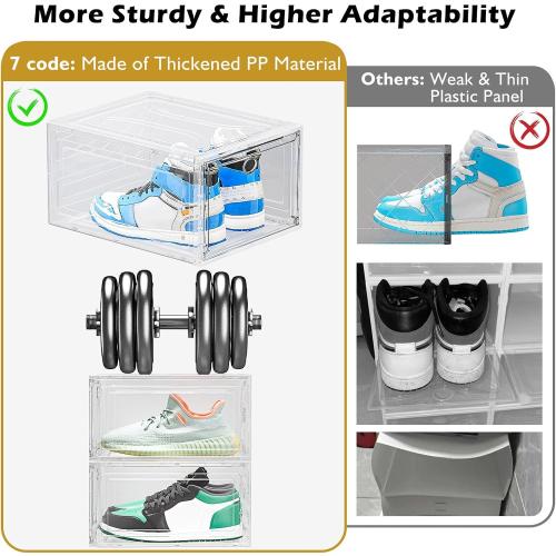 Large Thick Clear Shoe Organizer, Magnetic Door Stackable Shoe Storage Box