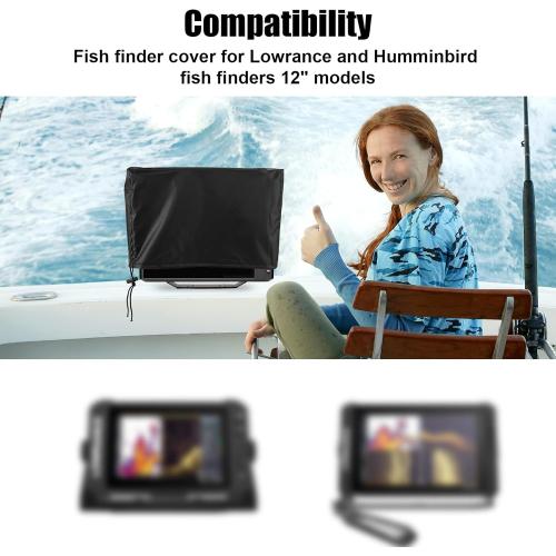 Fish Finder Cover for Lowrance Humminbird 12-Inch Fishfinder, Waterproof 210D Oxford Fabric Depth Protector Cover Accessories with Silver Coating & Drawstring to Protect Screen and Device