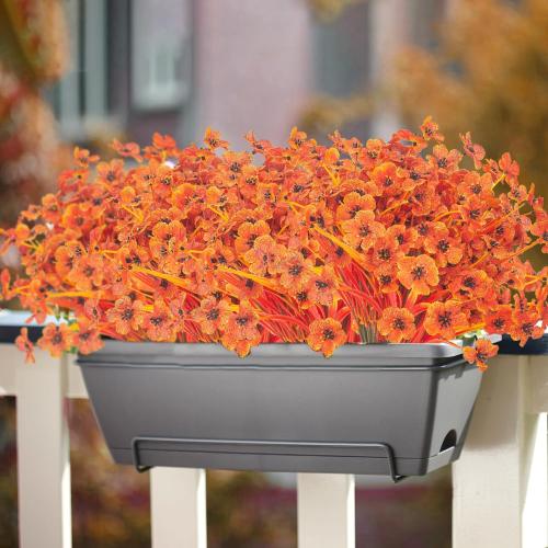 Artificial Fall Flowers Outdoor - Autumn Realistic Faux Plant , Weather-Resistant UV Protection, Perfect for Porch, patio, Garden, Window Box, and Planters Decor(Fall Orange)