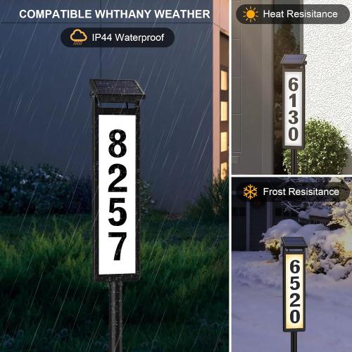 Solar Lighted Illuminated Address Sign, House Numbers for Outside Yard Home