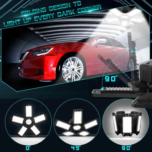 LED Garage Light - 160W 16000LM 6500K LED Garage Ceiling Lights, Screw in Shop Lighting 5 1 Deformable Panels for Attic, Basement, Workshop, E26/E27 (1)