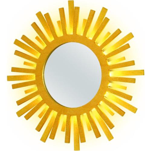 Gold Rising-Sun Mirror Wall Decor with Remote-Control Multicolor Lights,12 inch Boho Wall Decor for Bedroom Living Room Bathroom Kitchen (Gold 12in)