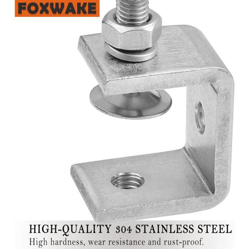 1 3/16 In Stainless Steel Small C Clamps  Heavy Duty Metal Threaded Hanging Screw Hook/Open Cup Bolt Hook, With Stable Wide Jaw Opening&Protective Pad/I-Beam Design (4PCS)