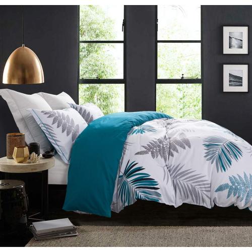 Comforter  Size, 600 Thread Count Cotton Blue Floral with Khaki & Grey Leaves Pattern White Reversible Comforter Set,Down Alternative Bedding Set 3Pcs